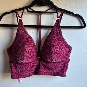 Victoria’s Secret Burgundy Burn Out‎ Velvet Bralette Sz M with Cross Back Straps